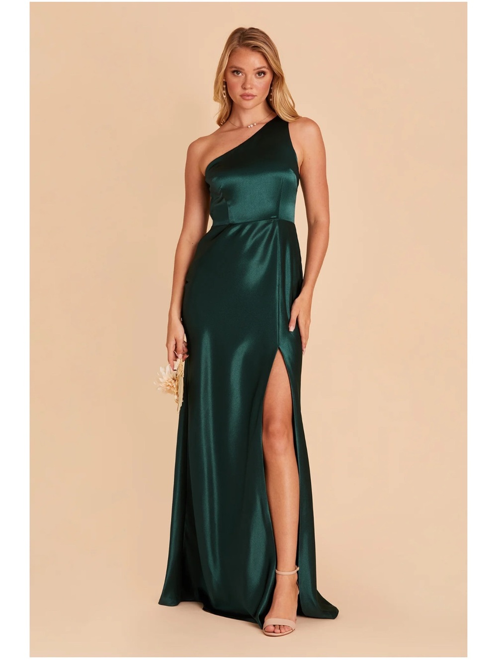 Birdy Grey Kira Shiny Satin One Shoulder Bridesmaid Dress Emerald Medium NWT